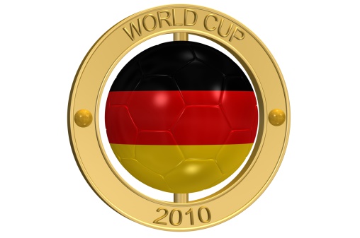 3d ray traced rendering of a golden  World Cup 2010 Football Medallion aa Germany