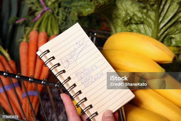 Organic Grocery Shopping List Stock Photo - Download Image Now - Aisle, Banana, Buying