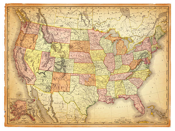 미국 앤틱형 맵 - cartography map retro revival usa stock illustrations