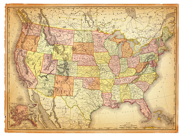 USA Antique Map An old map of the USA scanned from an 1881 original. Photo by N. Staykov (2007) vintage maps stock illustrations