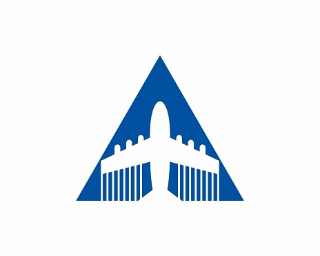 Flight airplane inside the triangle vector logo