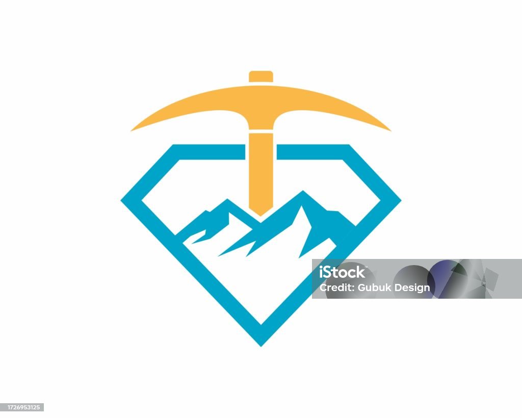 Mining Axe Design Mining Axe On The Mountain Diamond Shape Logo Stock Illustration ...