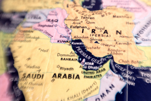 Iran on globe made with Lensbaby