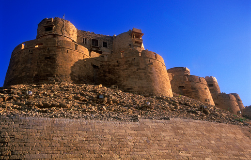 Worms eye view of Jaisalmer Fort from in front of the gate waySee more of my India stock in this lightbox- click on image below