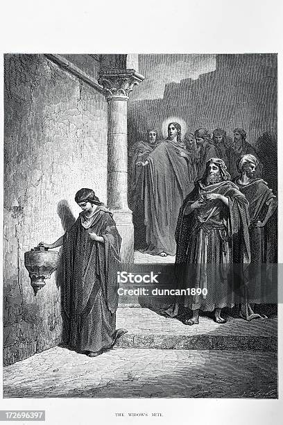 The Widows Mite Stock Illustration - Download Image Now - Engraved Image, Jesus Christ, 19th Century