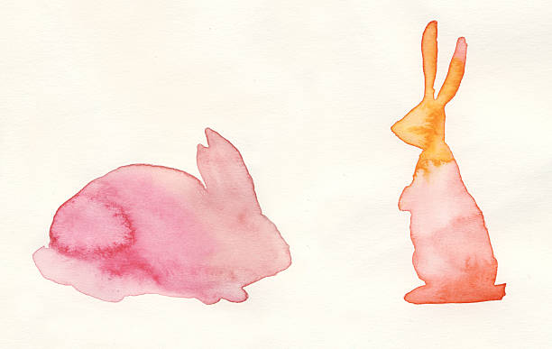 Watercolor easter bunnies stock photo