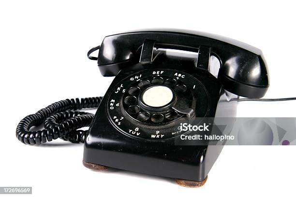 Black Rotary Dial Phone Stock Photo - Download Image Now - 1950-1959, Black Color, Technology