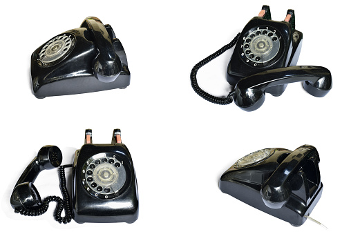 Old  Black  telephone on white background,antique object,clipping path