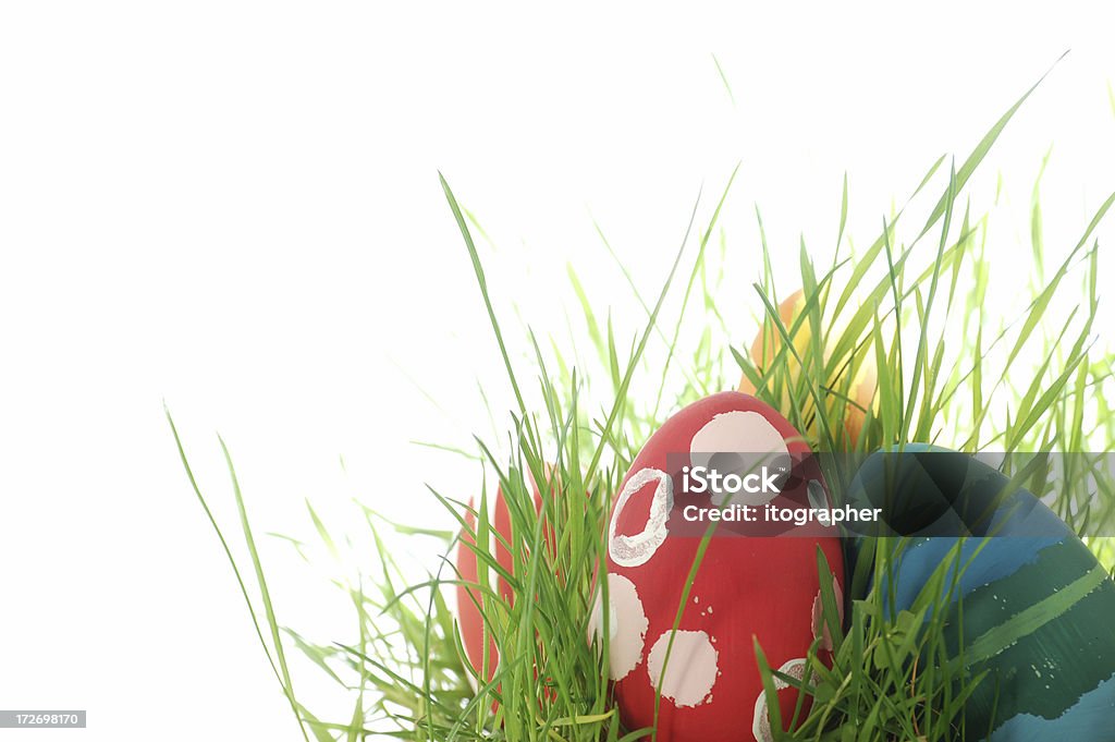 Oeuf de Pâques rouge avec spots - Photo de Herbe libre de droits