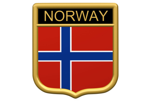 3d HDRI ray traced rendering of a golden shield/patch - Norway.