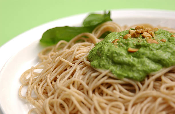 whole wheat pasta al pesto.
