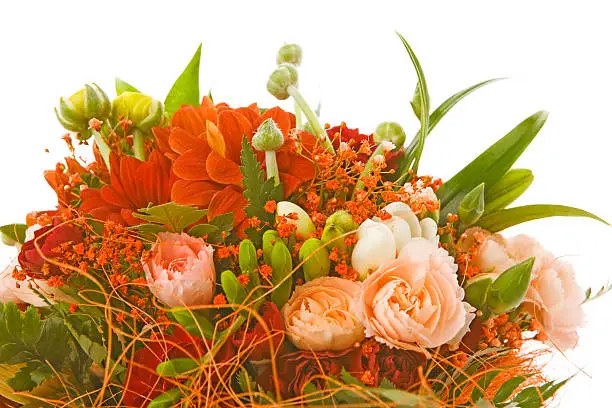 Photo of flower bouquet close-up on white background