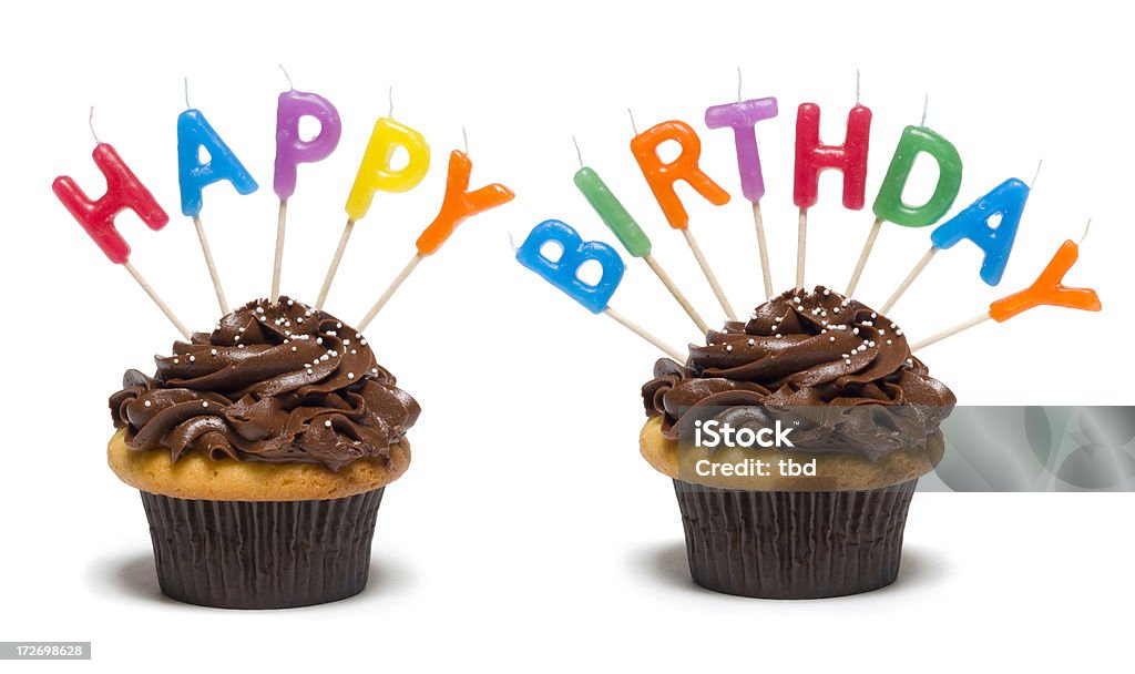 Happy Birthday Cupcakes - Lizenzfrei Freisteller – Neutraler Hintergrund Stock-Foto