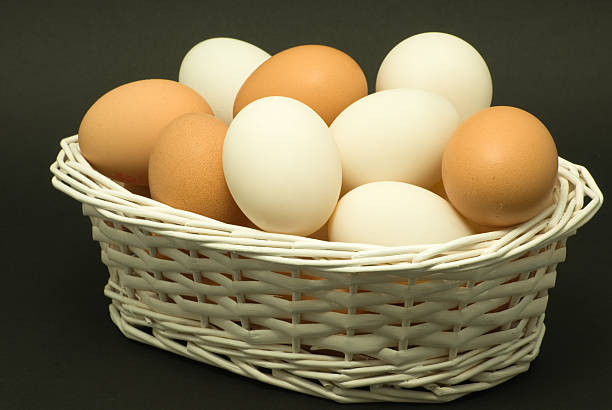 cesta de blanco y marrón de huevos - eggs farm basket dairy farm fotografías e imágenes de stock