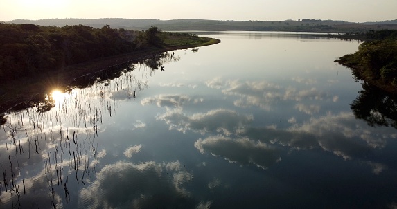 Sunset over a lake on the Brazilian Cerrado in the state of Goias