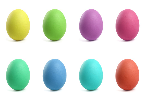Coloured eggs for easter, on white background