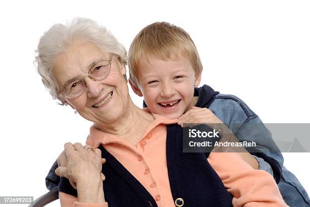 재미있는 손자 손녀에 대한 스톡 사진 및 기타 이미지 - 손자 손녀, 할머니, 흰색 배경