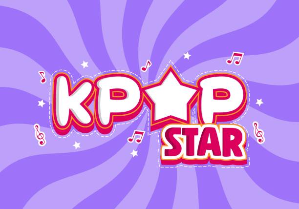 ilustraciones, imágenes clip art, dibujos animados e iconos de stock de efecto de texto de estrella de kpop con estrellas y música de nodo - k pop