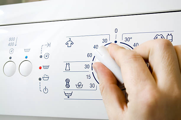 Temperature knob in the washing machine. stock photo