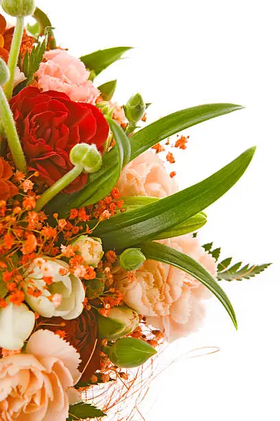 Photo of flower bouquet close-up on white background