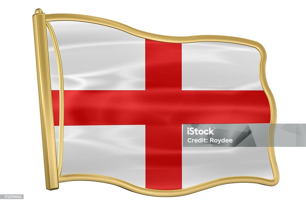 Flag pin - England 3d ray traced rendering of a golden Flag Pin aa England Badge Stock Photo