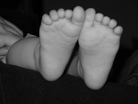 Child foot black and white picture