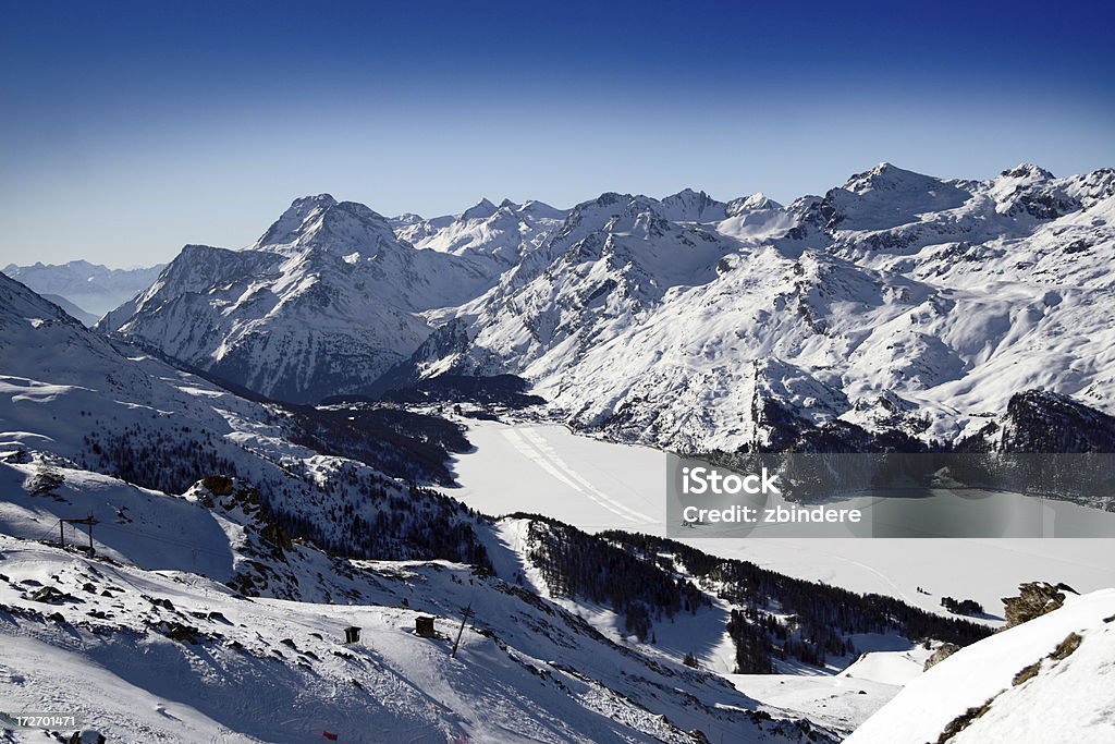 Alpine Panorama View of Silvaplana lake form the Corvatsch ski resort. This is the ski resort of St. MoritzCanon EOS 30DTamron f/2.8 17-50mmCheck out my Wintertime Lightbox: Panoramic Stock Photo