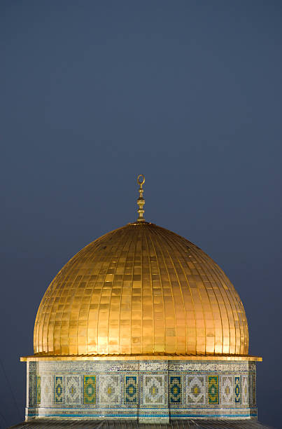 The dome lit as the sun sets.