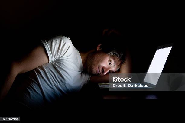 Man On Computer Stock Photo - Download Image Now - Adult, Adult Student, Boredom