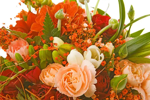 Photo of flower bouquet close-up on white background