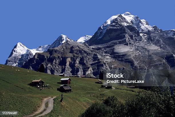 Foto de Monte Eiger Monte Monch E Jungfrau e mais fotos de stock de Murren - Suíça - Murren - Suíça, Suíça, Alpes europeus