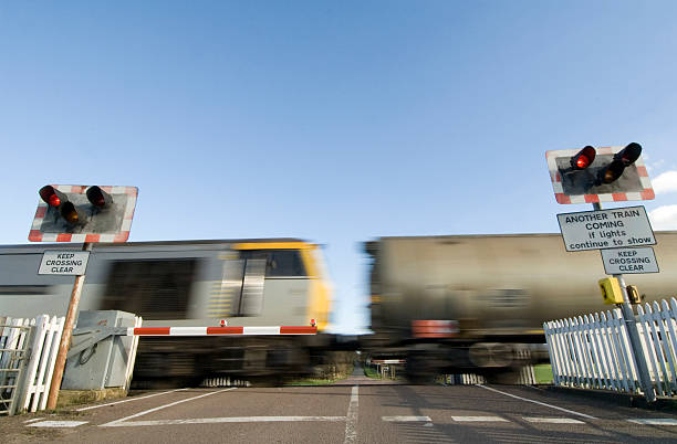 Freight Train & Crossing stock photo