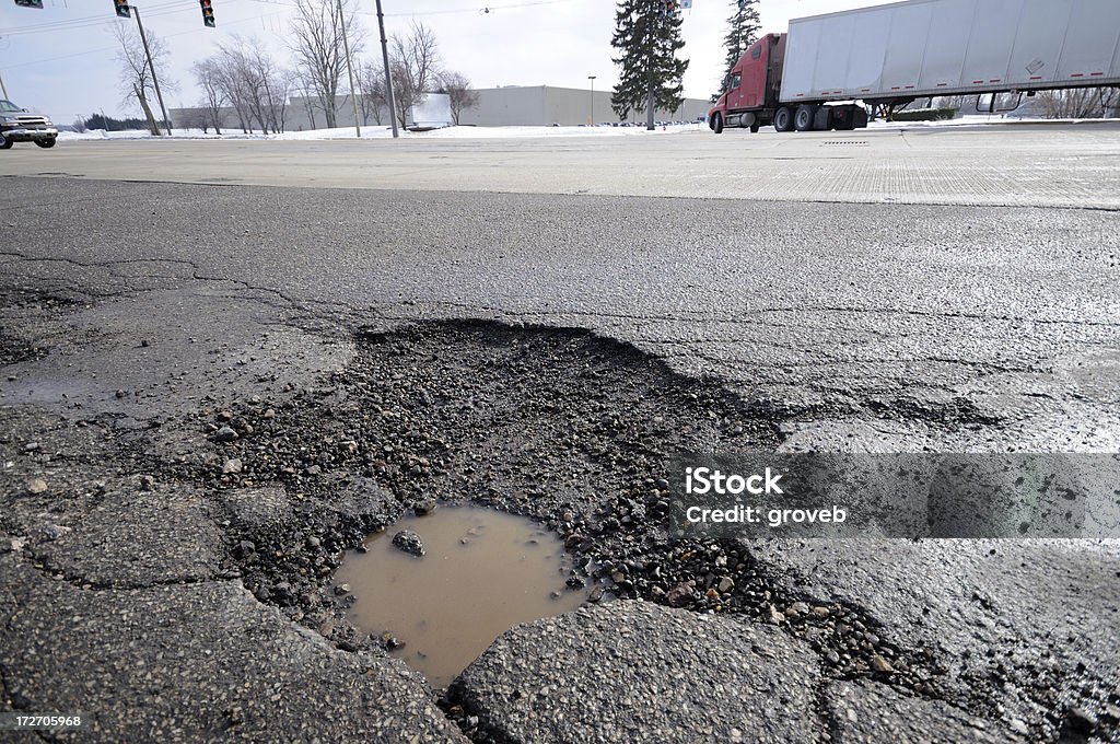 Route endommagée - Photo de Nid-de-poule libre de droits