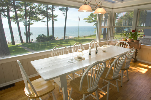 Dining Room at a summer cottage on the lake.