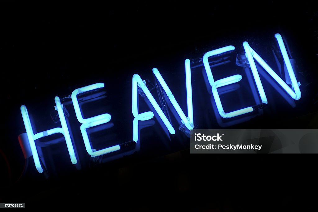 Heaven única palavra mensagem em Neon azul, em preto - Foto de stock de Abençoar royalty-free