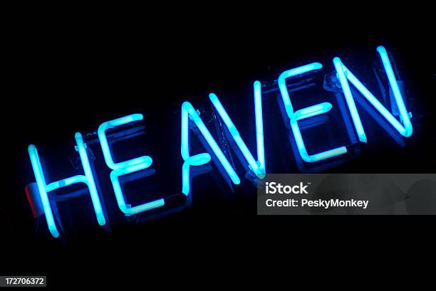 Foto de Heaven Única Palavra Mensagem Em Neon Azul Em Preto e mais fotos de stock de Abençoar