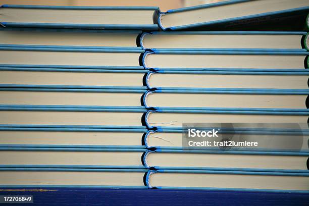 Foto de Pilhas De Livros Em Uma Livraria Azul e mais fotos de stock de Abundância - Abundância, Amontoamento, Aprender