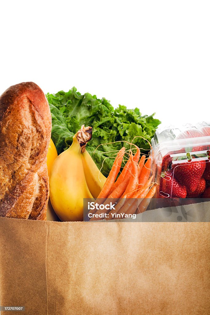 Papel de mercearia mala mantém fresco, alimentos saudáveis de Frutas, produtos hortícolas, pão - Royalty-free Comida Foto de stock