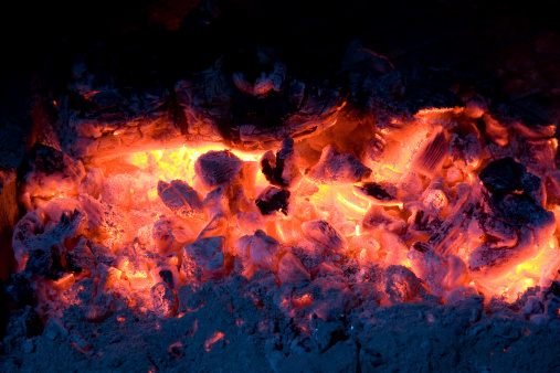 The cinder of a fireplace.