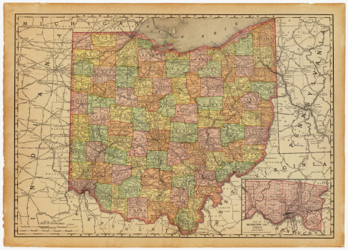 An old map of the state of Ohio in the USA scanned from an 1881 original. Photo by N. Staykov (2007)