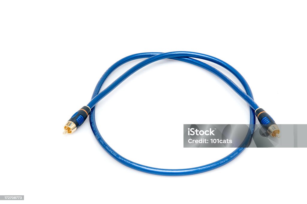 blue cable cable on white Audio Equipment Stock Photo