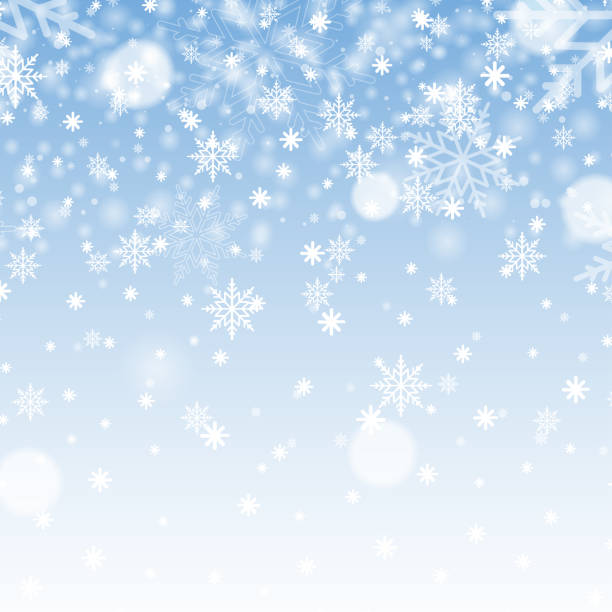 istock Christmas and Happy New Year background with falling snowflakes on blue sky. Vector 1727092096
