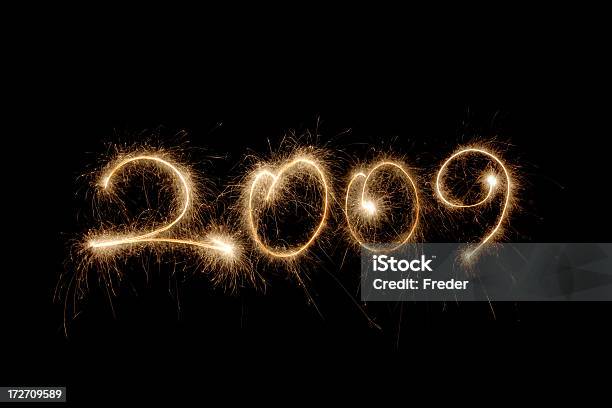 Nowy Rok 2009 Sparklers - zdjęcia stockowe i więcej obrazów 2009 - 2009, Czarne tło, Czarny kolor