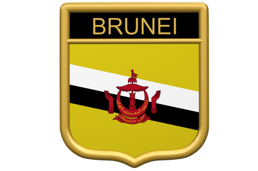 3d HDRI ray traced rendering of a golden shield/patch aa Brunei