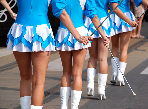 pretty drum majorettes pretty drum majorettes at a festival wear Mini Skirt stock pictures, royalty-free photos & images