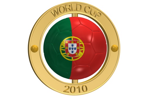 3d ray traced rendering of a golden  World Cup 2010 Football Medallion aa Portugal
