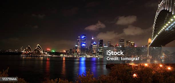 Sydney Skyline Panorama At Night Stock Photo - Download Image Now - Architectural Feature, Architecture, Australia