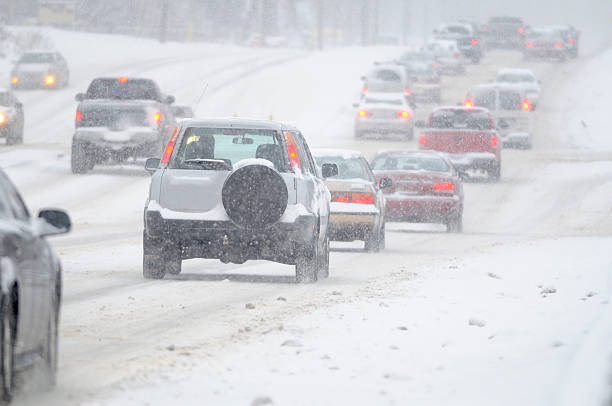 Slippery winter road conditions.