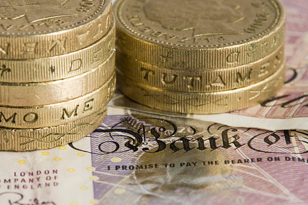 A close-up of the British currency and coins and notes stock photo