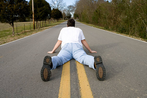 Man in Road stock photo